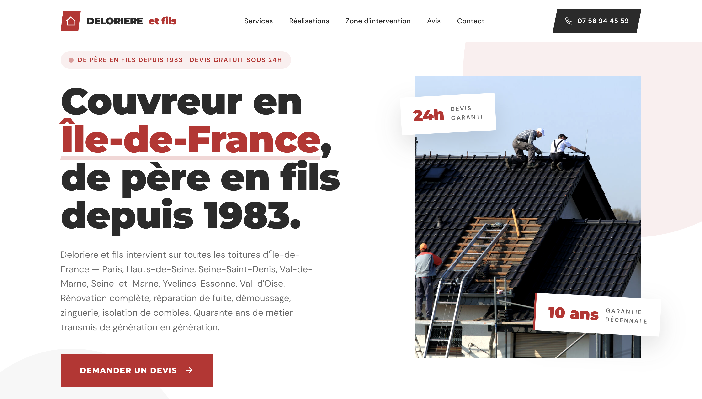 Aperçu du site Deloriere et fils — Couvreur Île-de-France